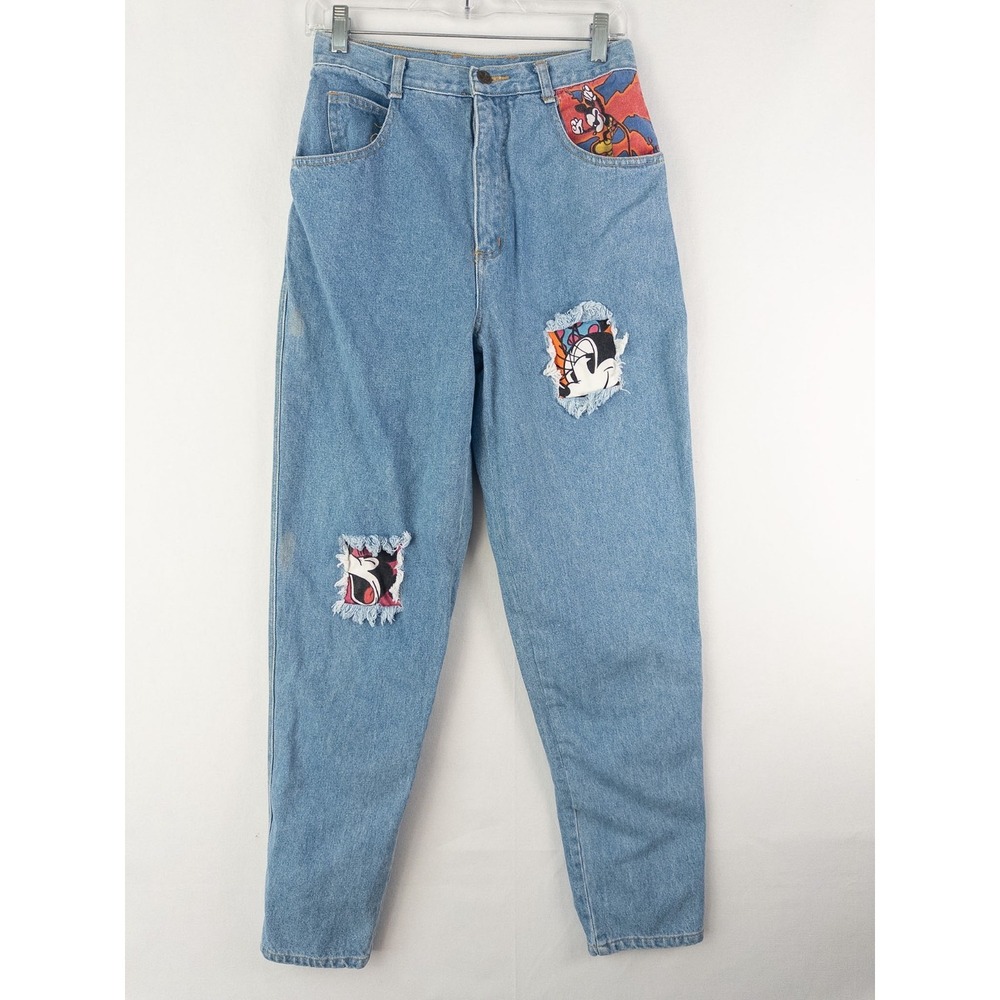 Vintage Disney Mickey Mouse Jeans Womens 9/10 High Waist Patch Denim Mom Fit